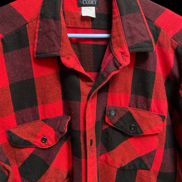 VTG Codet Shirt Mens XL Tall Red Black Buffalo Plaid Flannel Heavy Short Sleeve - Picture 3 of 5